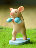 Boxing piglet resin ornament