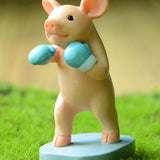 Boxing piglet resin ornament