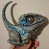 New born Velociraptor blue dinosaur ornament